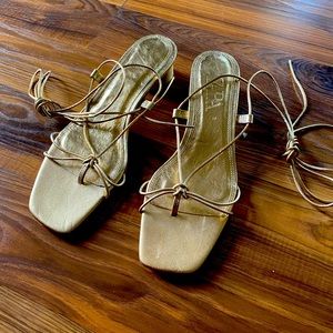 Gold Zara Low Block Heel Sandals